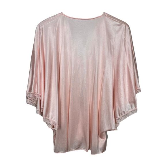 Vintage JC Penney Silky Nylon Bed Jacket Medium Light Pink Lace Trim Short Robe - Picture 2 of 7